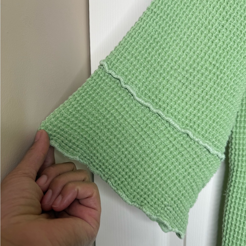 FOCUS Waffle Knit Button Jacket Pistachio Green Size L 100% Cotton Textured - Picture 4 of 11
